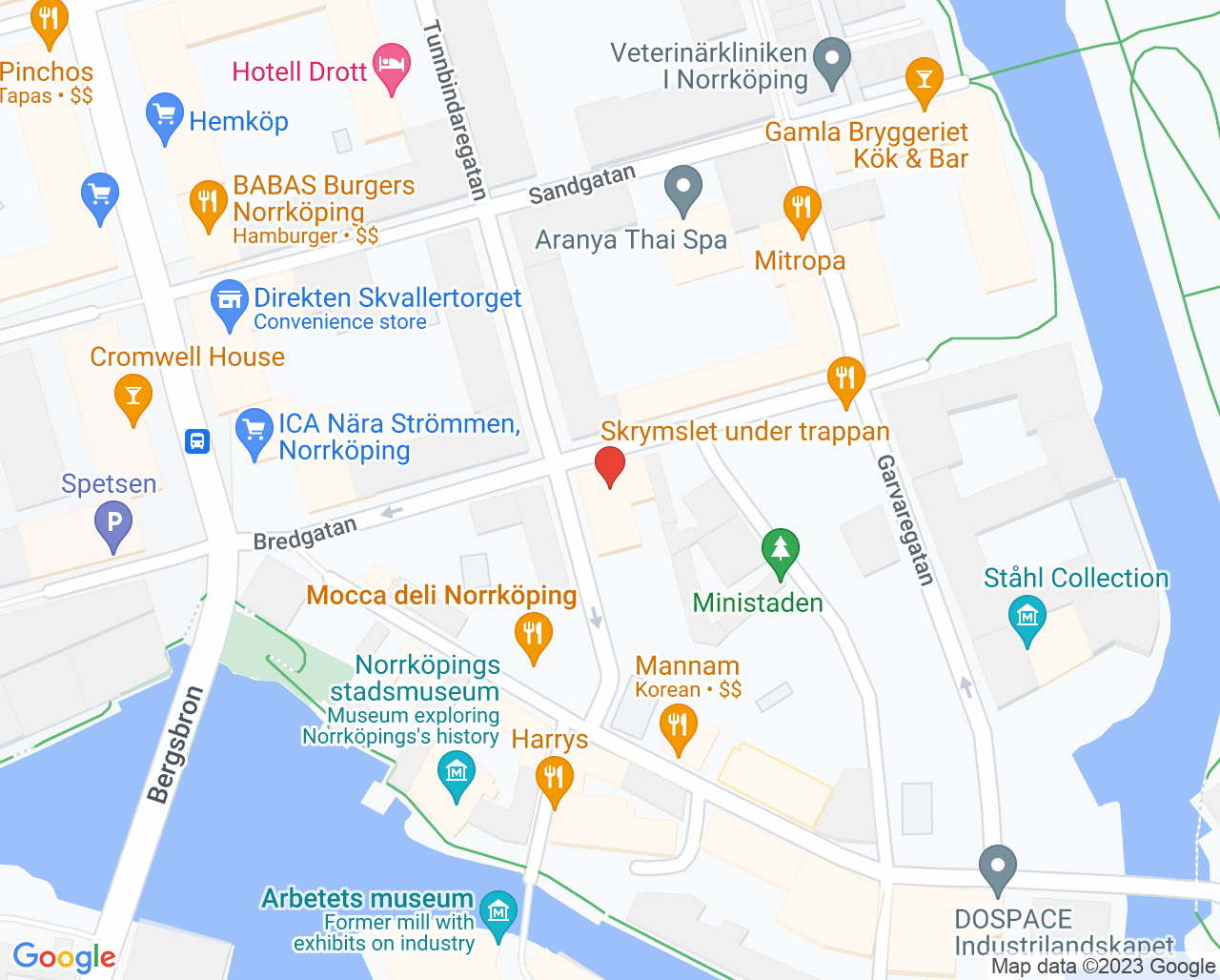 Karta till Åderbråcksklinikerna Norrköping