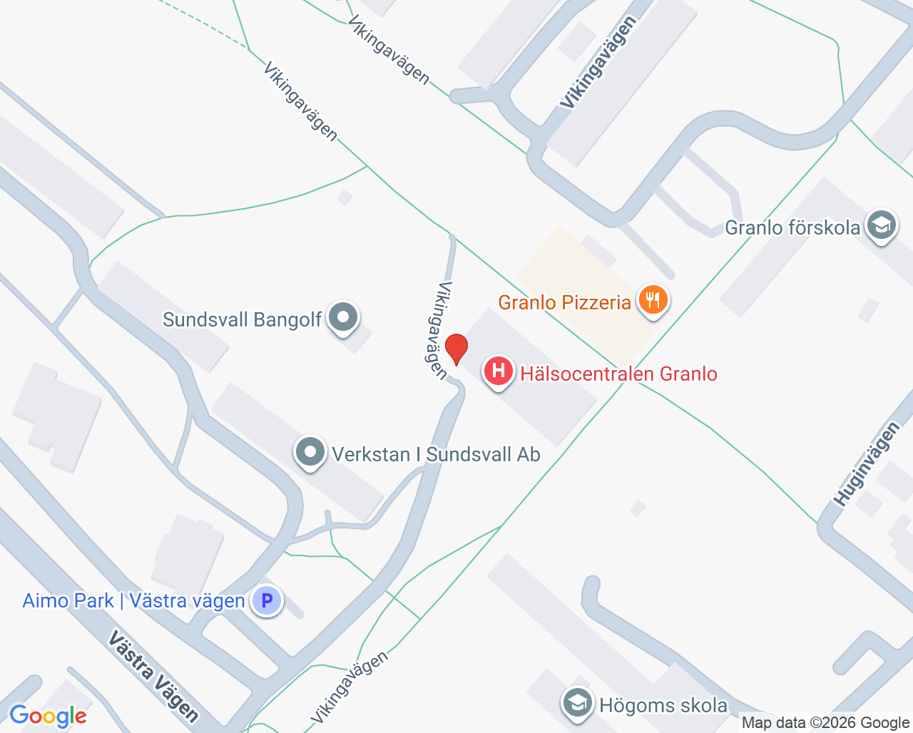 Karta till Hälsocentralen Granlo