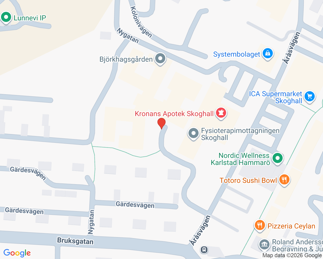 Karta till Fysioterapimottagningen Skoghall