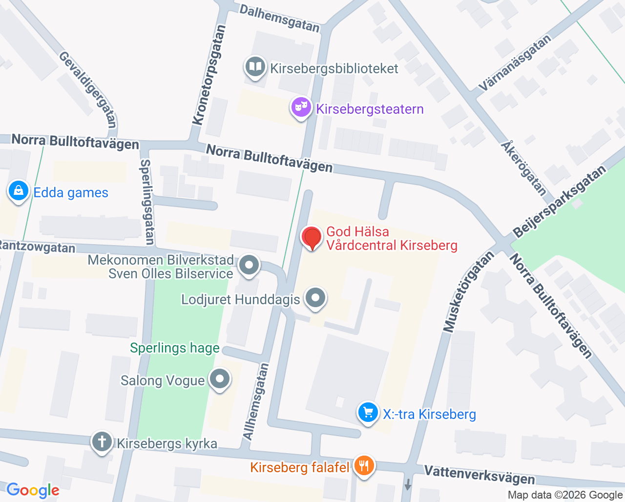Karta till God Hälsa Vårdcentral Kirseberg
