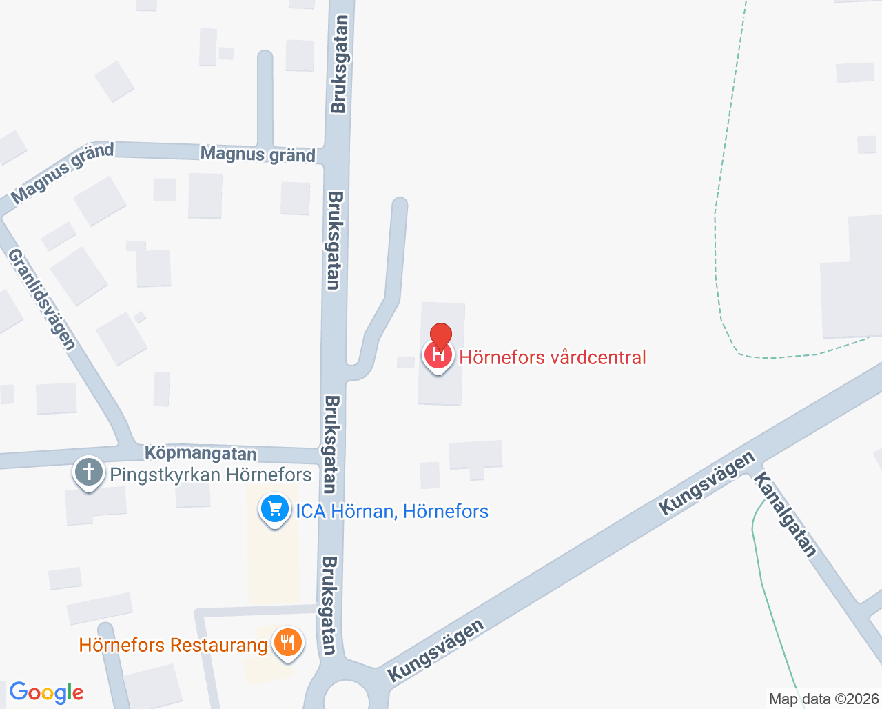 Karta till Hörnefors hälsocentral