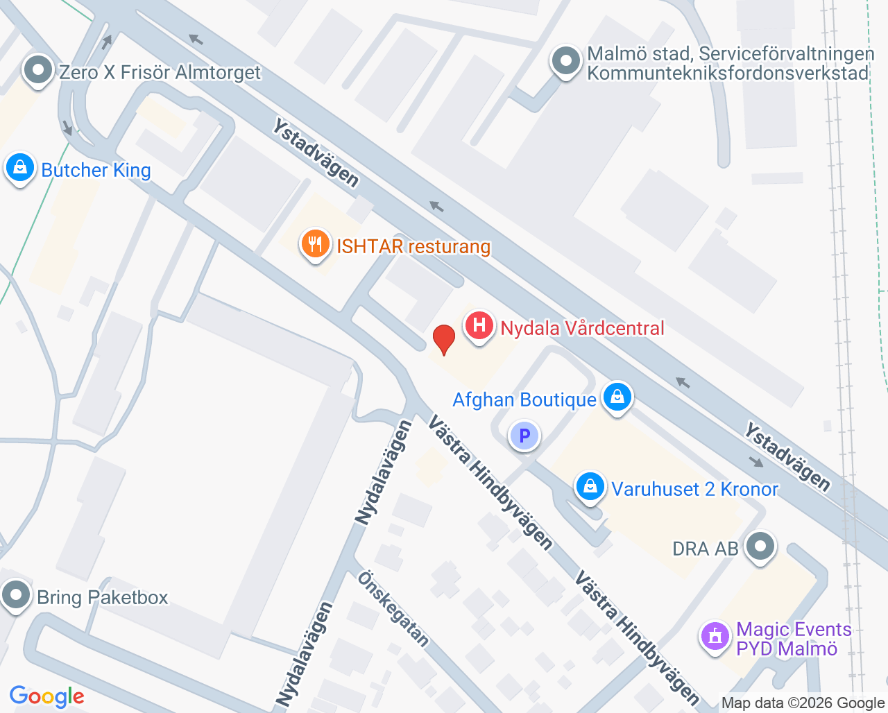 Karta till Nydala Vårdcentral, Malmö