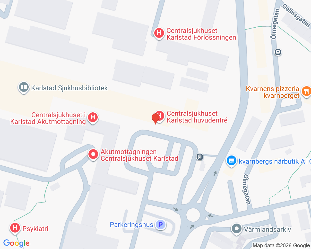 Karta till Vårdavdelning 58 medicinkliniken Centralsjukhuset Karlstad, Karlstad