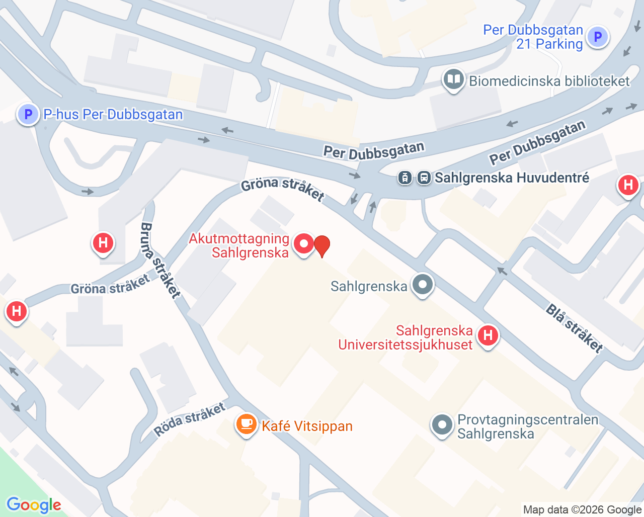 Karta till Akutmottagning Sahlgrenska, Göteborg