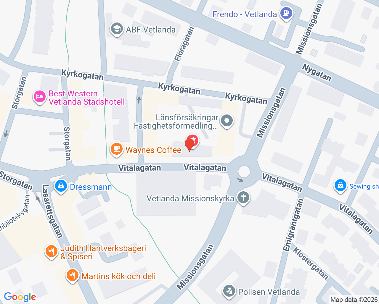Karta till Vitala vårdcentral Vetlanda