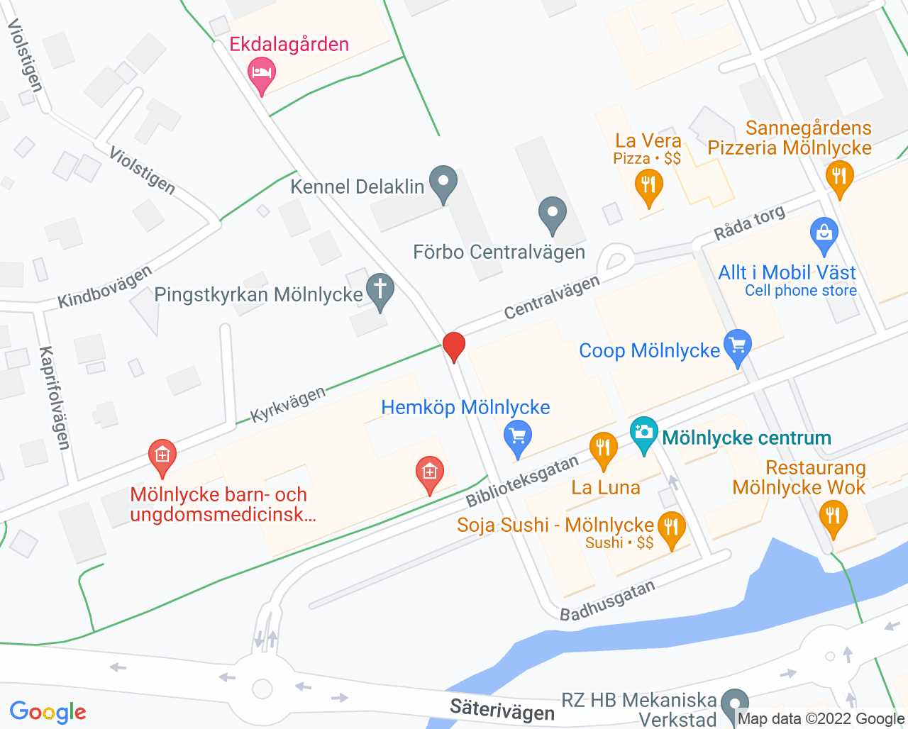 Karta till Närhälsan Mölnlycke barnavårdscentral, Mölnlycke
