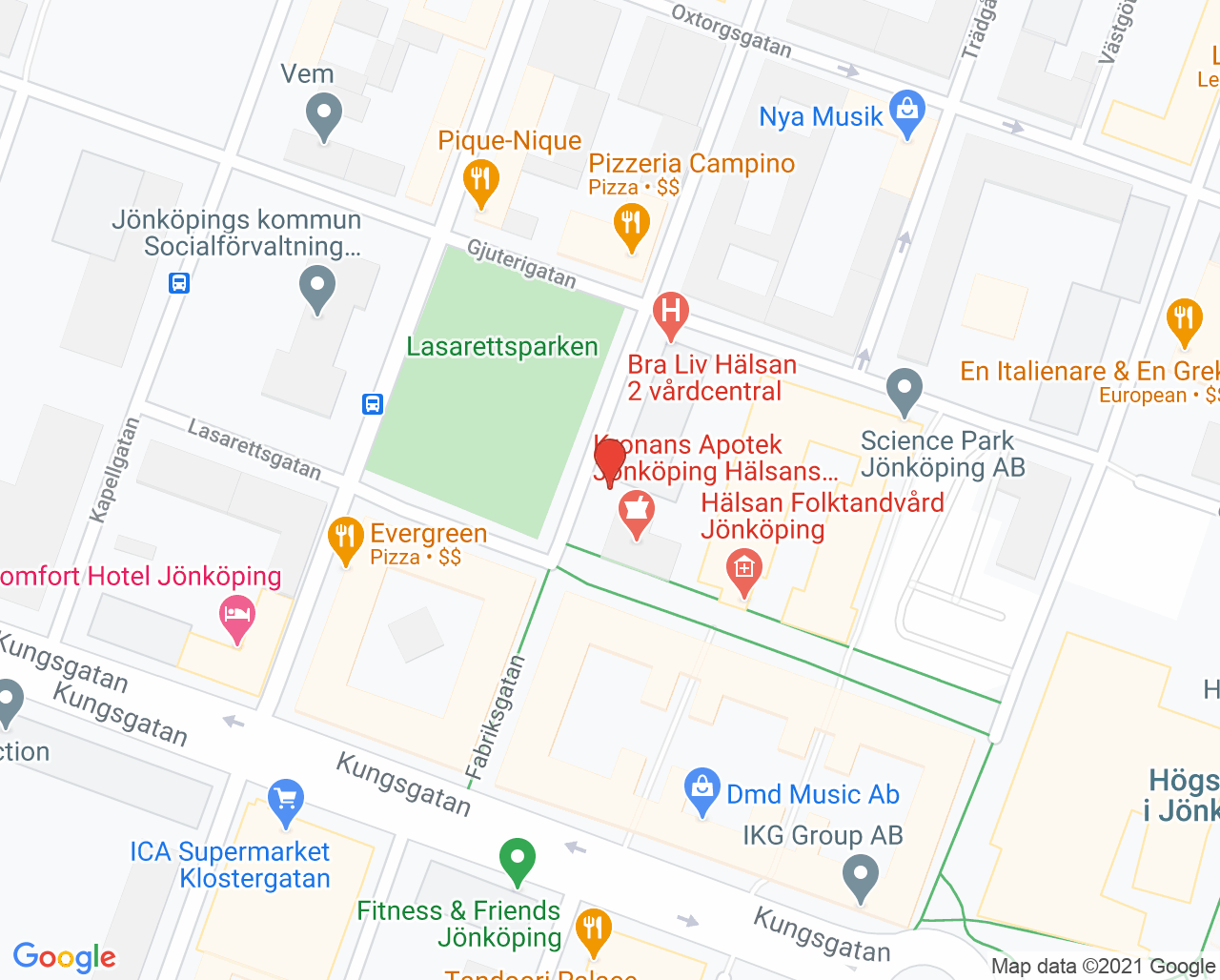 Karta till Bra Liv Hälsan 1 vårdcentral, Jönköping