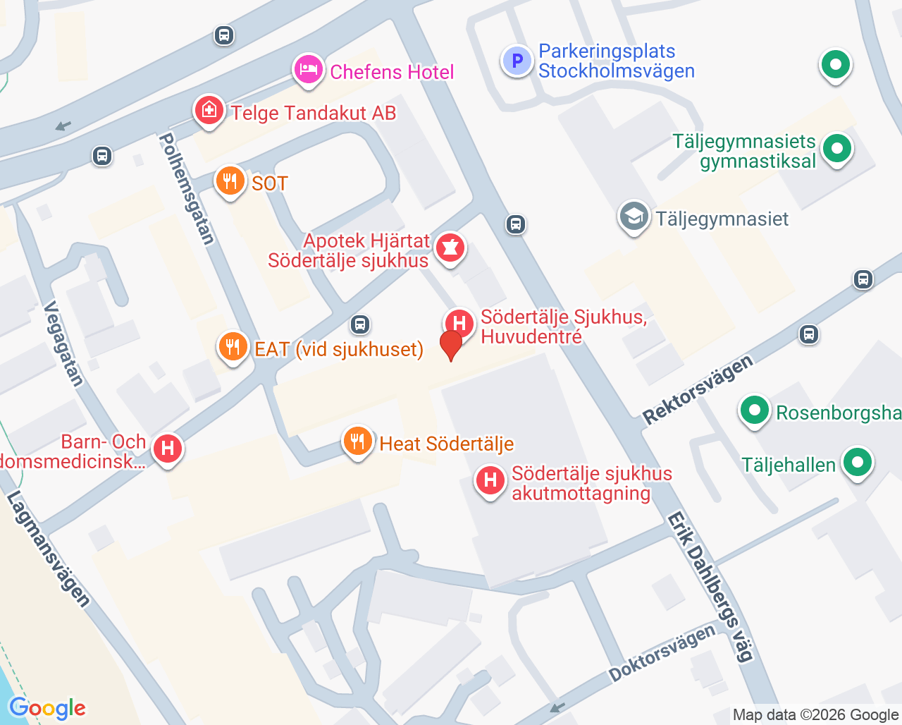 Karta till Endoskopimottagning, Kirurgmottagning STS, VO Kirurgi-Ortopedi-Urologi, Södertälje sjukhus