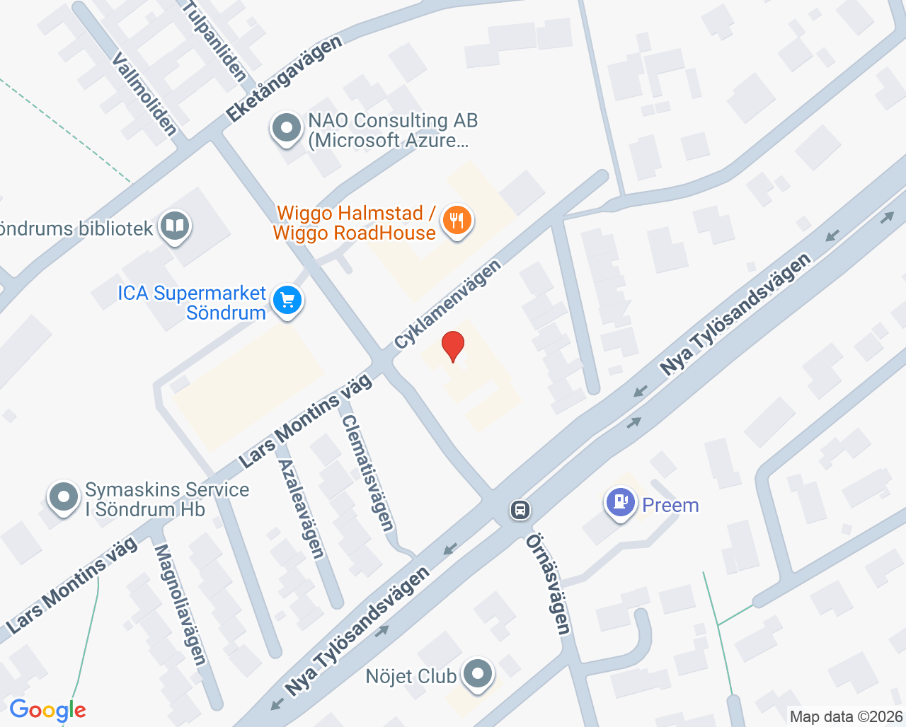 Karta till Läkarmottagningen Viktoriakliniken Söndrum, Halmstad
