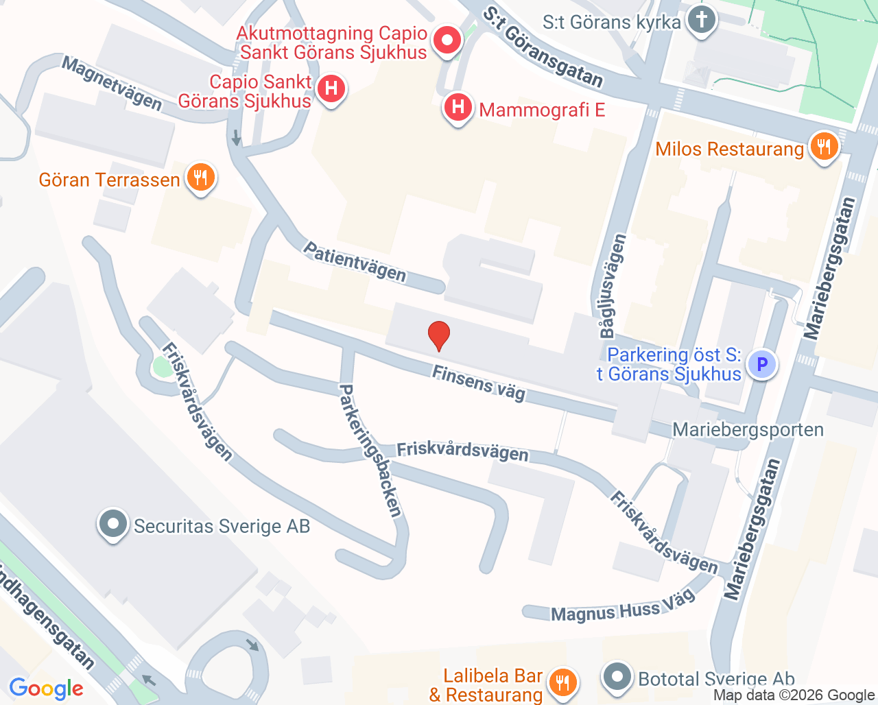 Karta till Onkologisk Dagvård, Capio S:t Görans Sjukhus