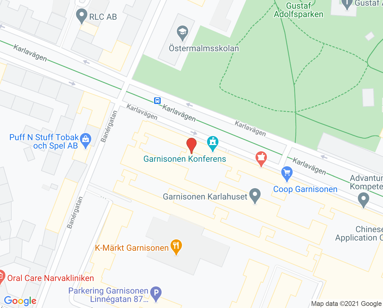Karta till Stockholms Kiropraktor och Rehabklinik, Östermalm