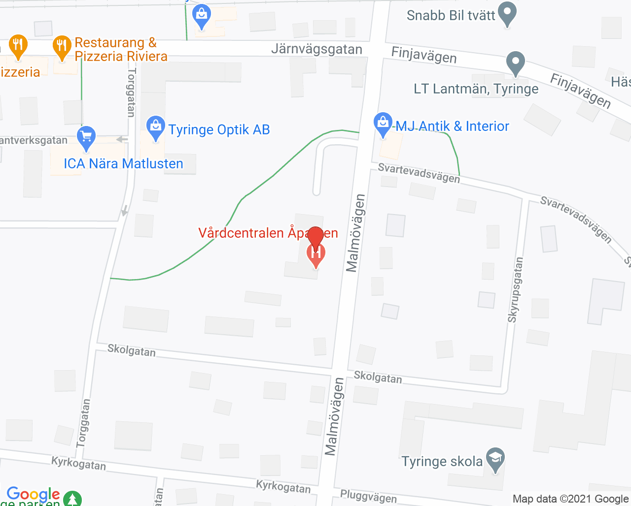Karta till Vårdcentralen Åparken