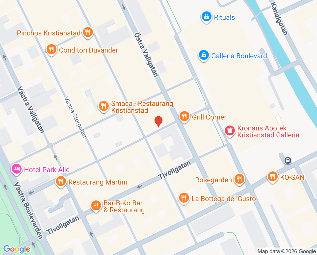 Karta till Kristianstadkliniken, Kristianstad