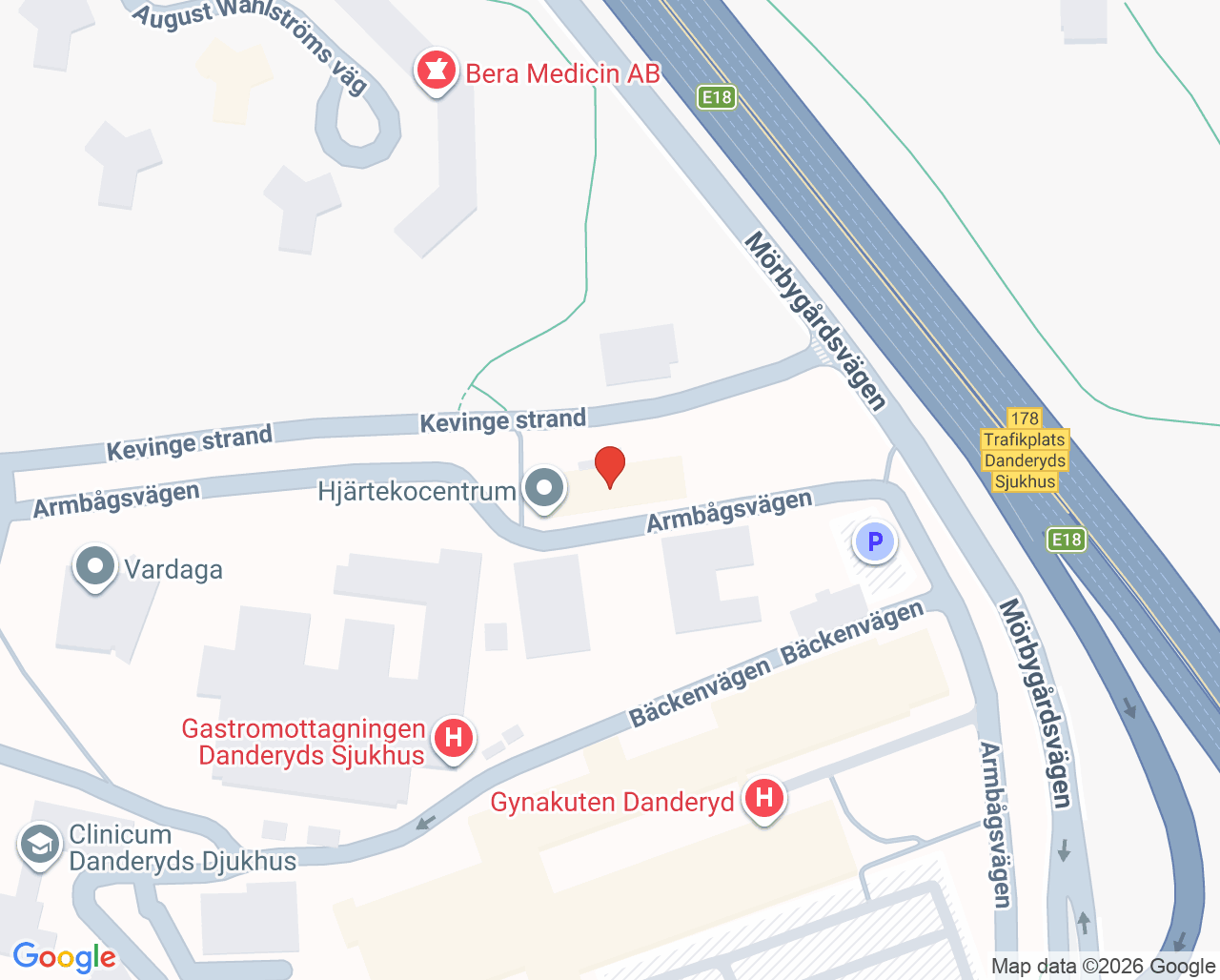 Karta till Bårhus Danderyd, Karolinska Universitetssjukhuset