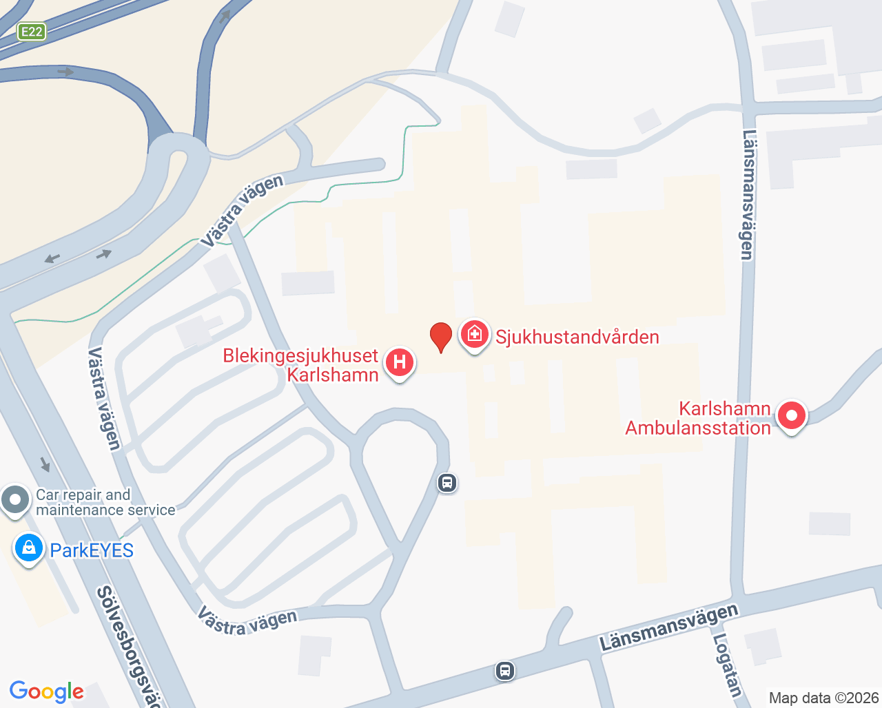 Karta till Blekingesjukhuset Karlshamn