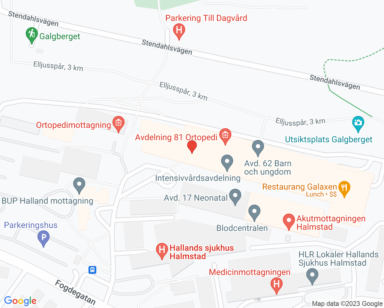 Karta till Avdelning 81 Ortopedi Hallands sjukhus Halmstad