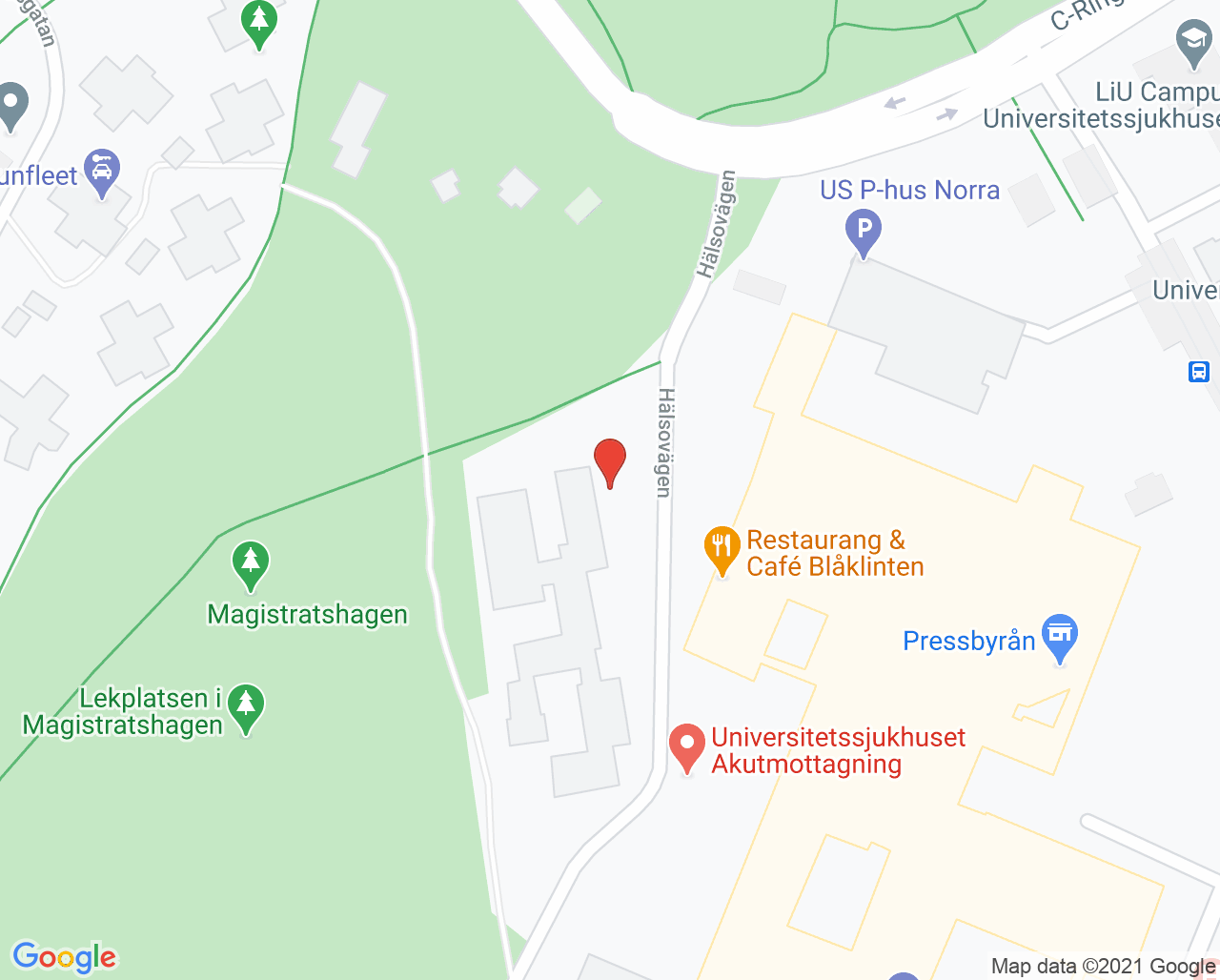 Karta till Arbets- och miljömedicin, Linköping