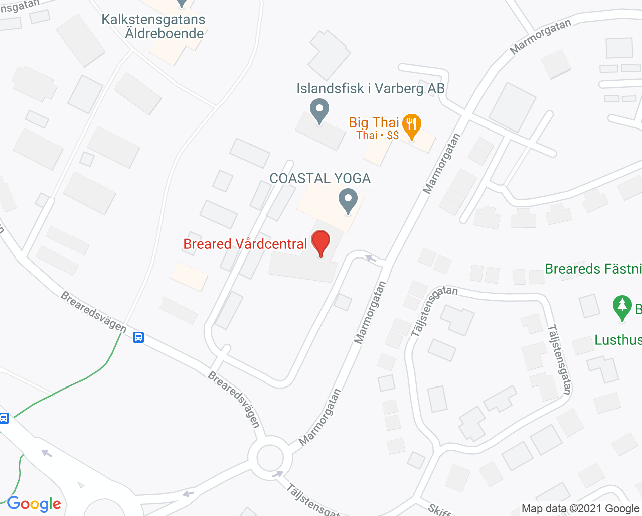 Karta till Fysioterapin Breared, Varberg