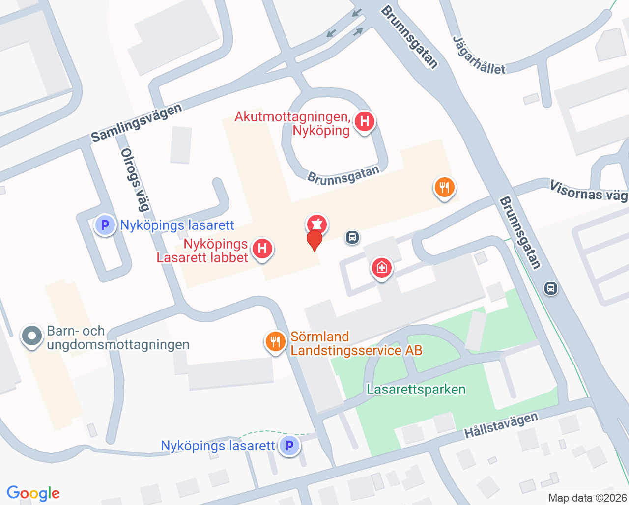 Karta till Radiologiska mottagningen Nyköpings lasarett, Nyköping