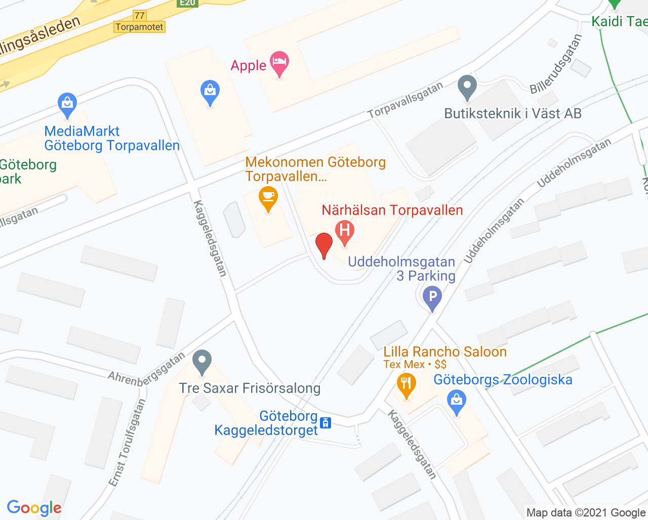 Karta till Närhälsan Torpavallen vårdcentral, Göteborg