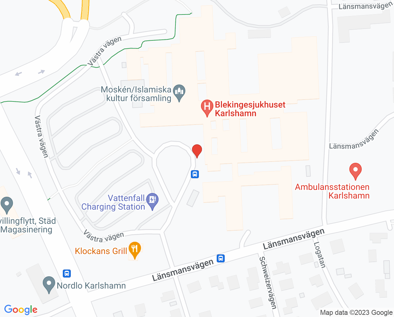 Karta till Vuxenpsykiatrisk vårdavdelning 21, Karlshamn