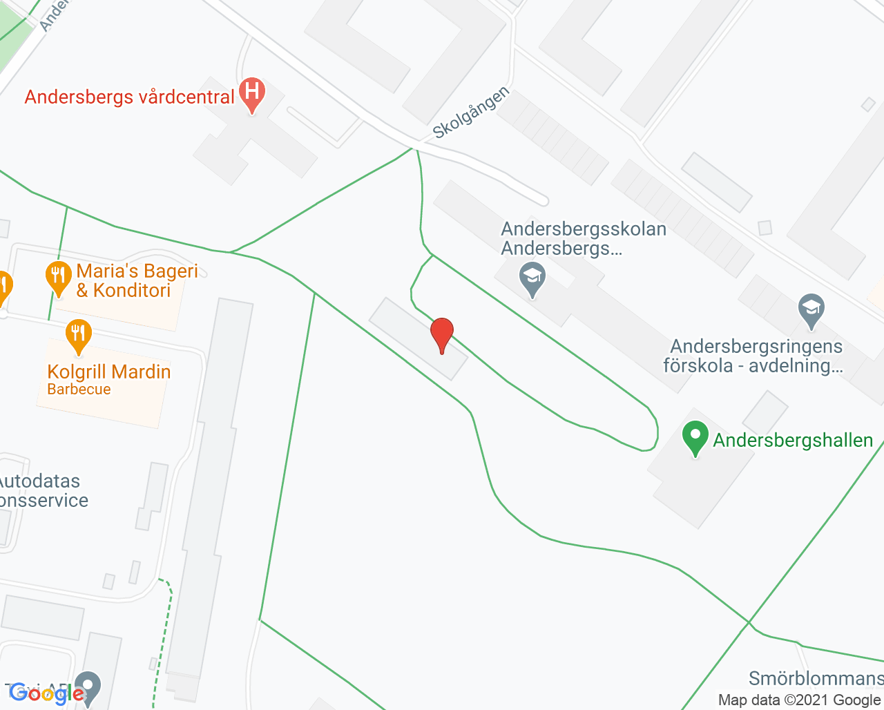 Karta till Barnavårdscentralen Andersberg, Halmstad