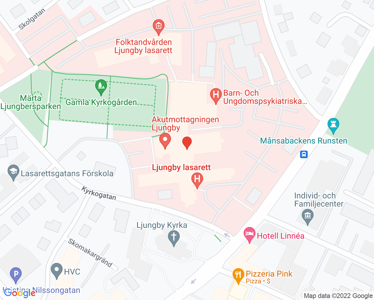 Karta till Psykosmottagningen Ljungby, Ljungby