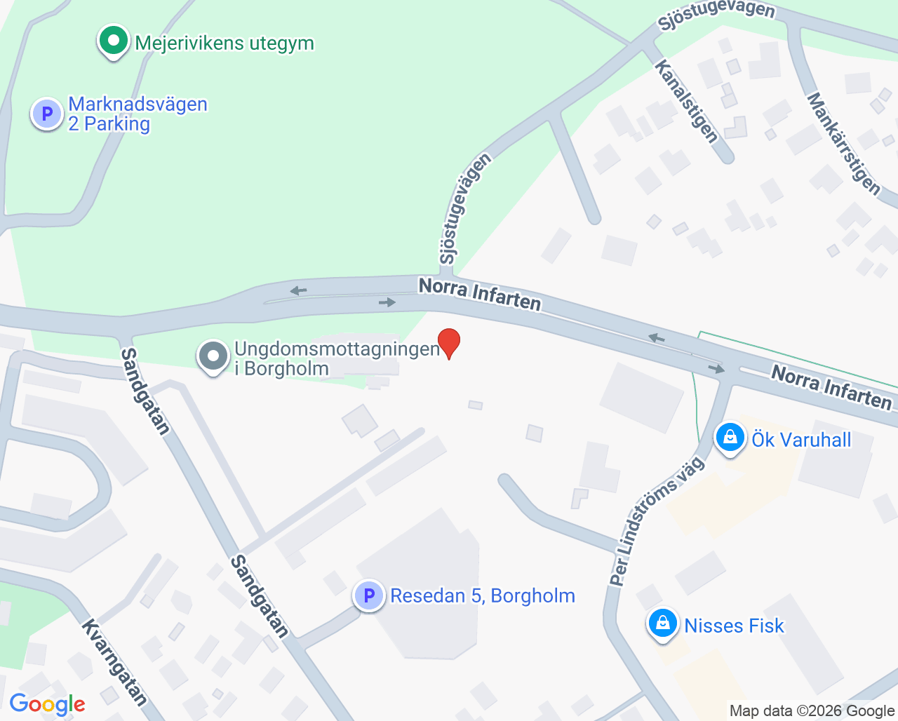 Karta till Barnhälsovårdsmottagningen familjecentralen Borgholm