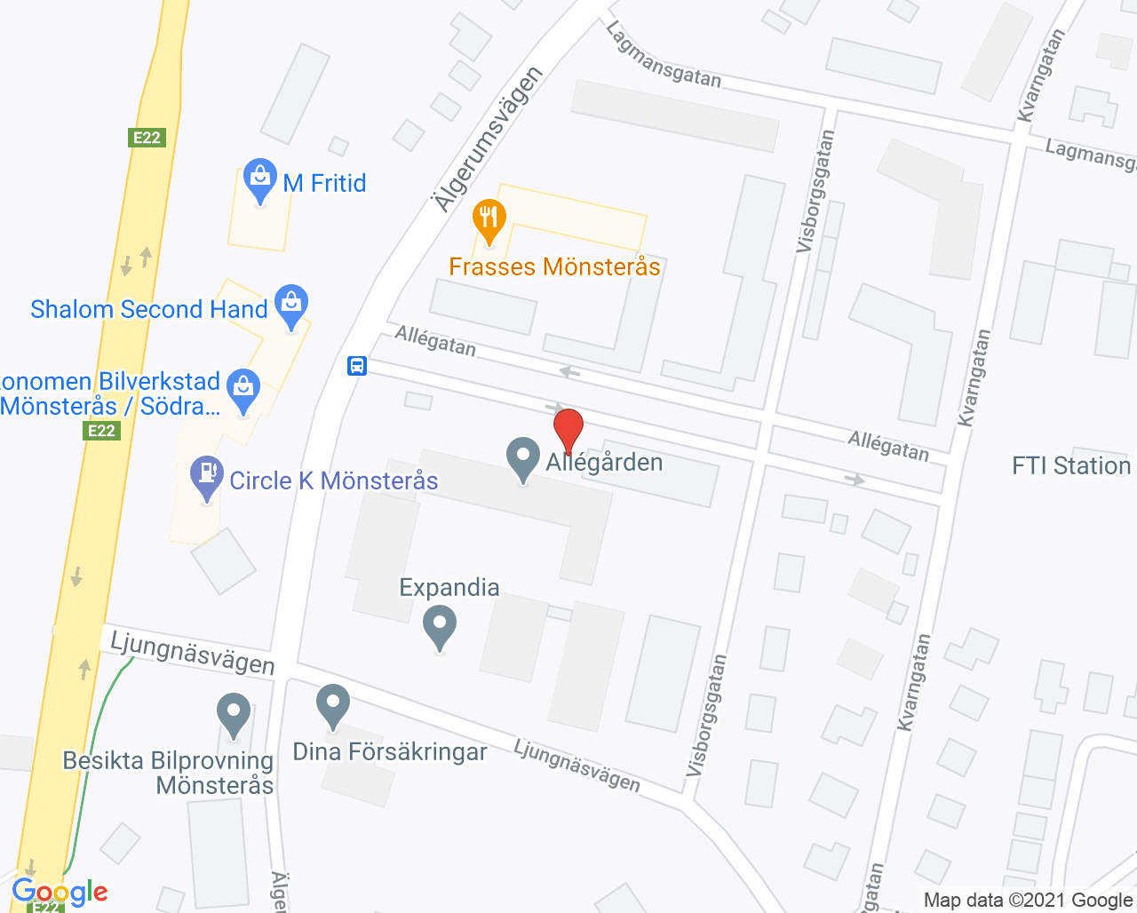 Karta till Barnhälsovårdsmottagningen familjecentralen Mönsterås