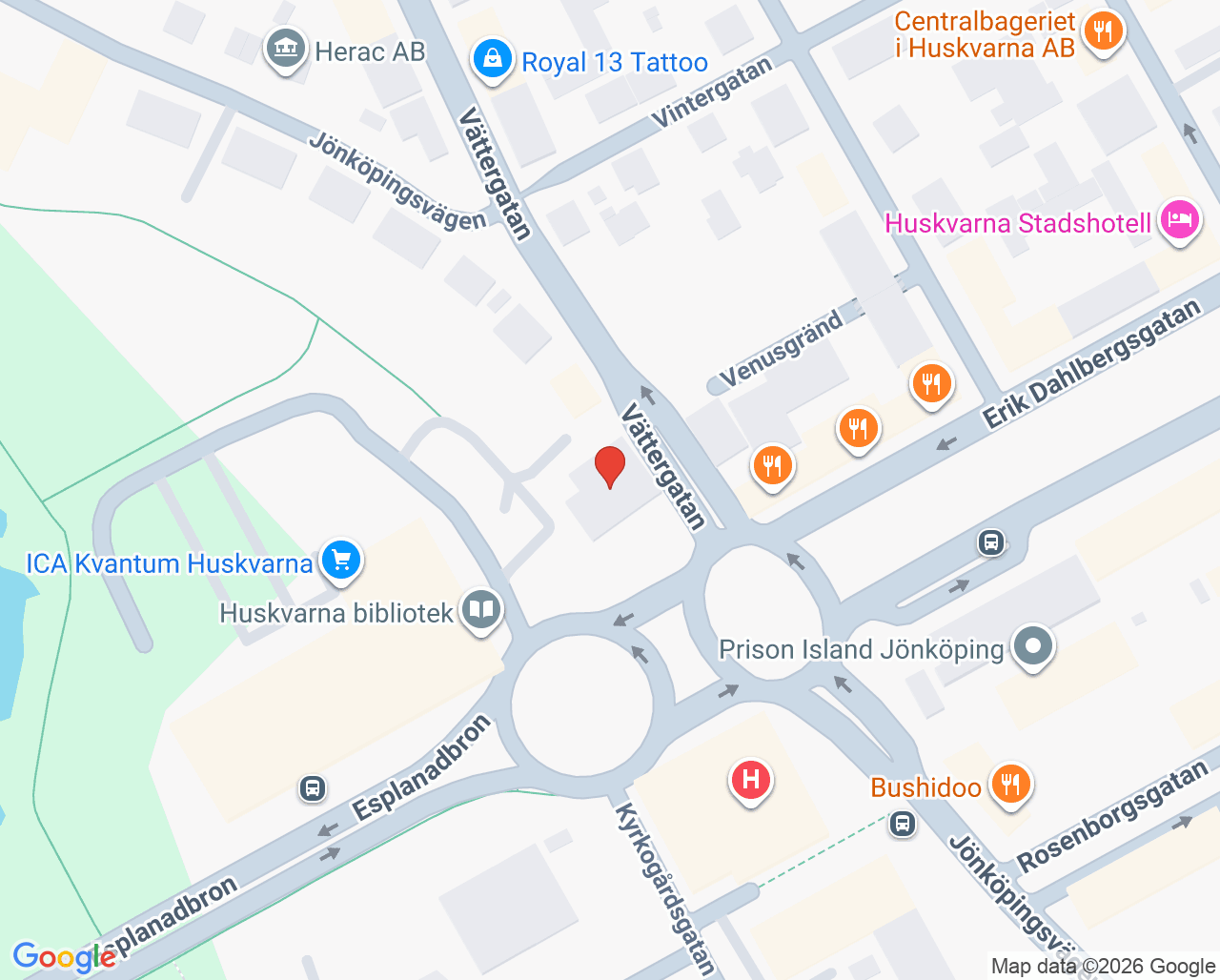 Karta till Badhuset Folktandvård Huskvarna