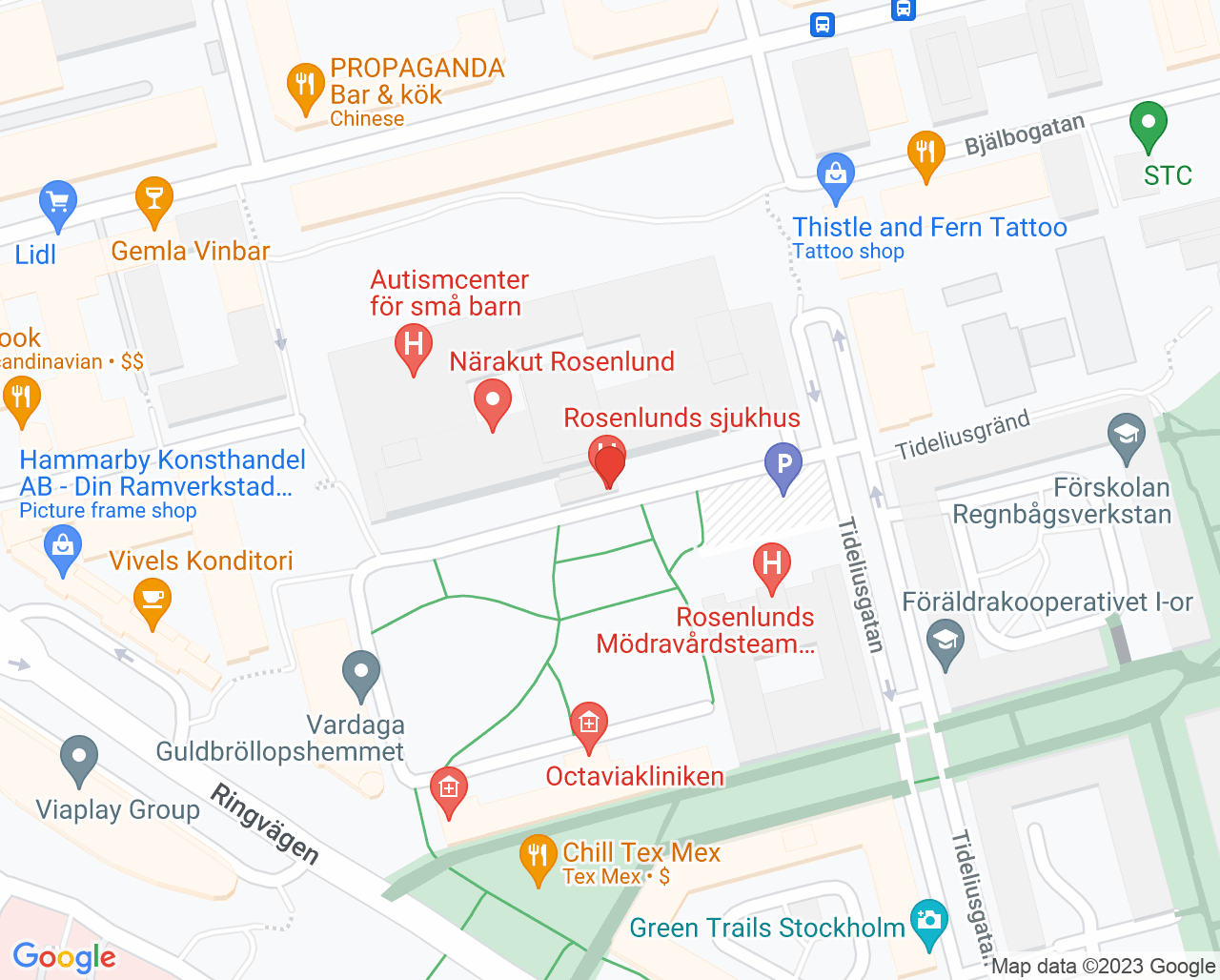 Karta till Vital Rosenlunds Sjukhus