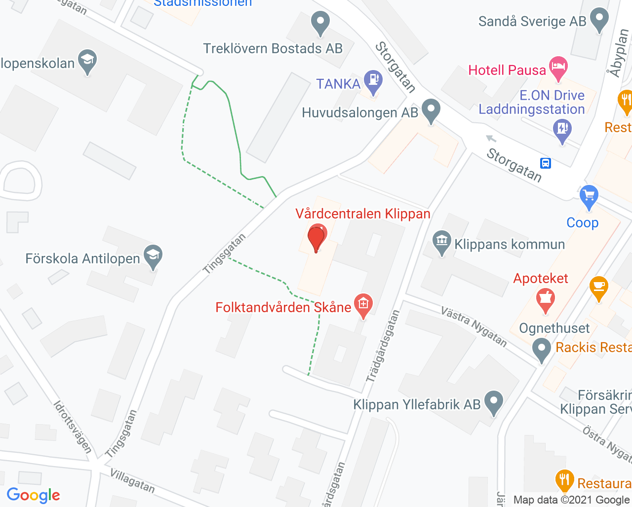 Karta till Vårdcentralen Klippan
