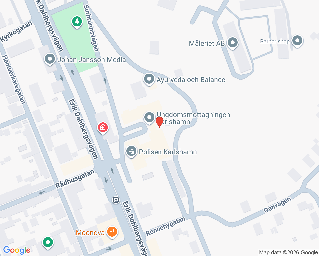 Karta till Ungdomsmottagning Karlshamn