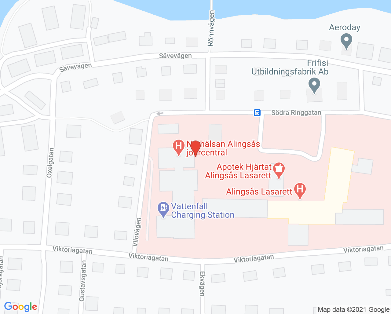 Karta till Närhälsan Sörhaga rehabmottagning, Alingsås