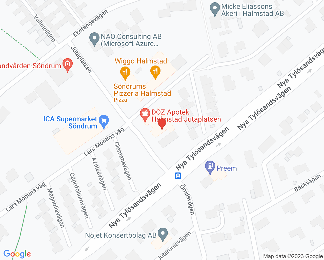 Karta till Distriktssköterskemottagningen Viktoriakliniken Söndrum, Halmstad