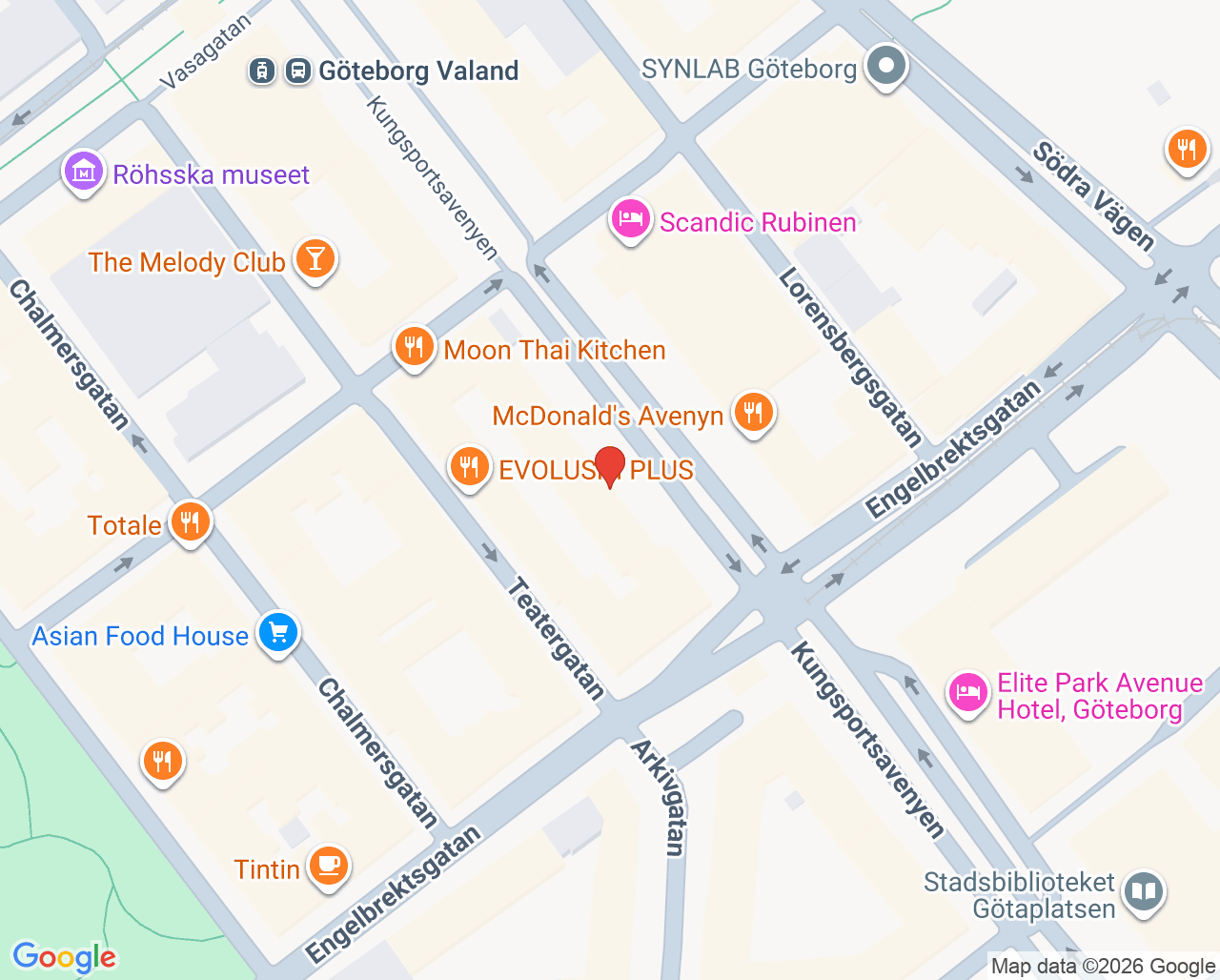 Karta till Kvarterskliniken Lorensberg, Centrum