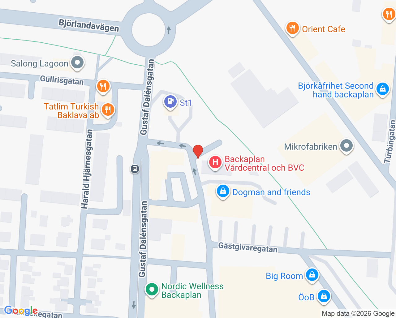 Karta till Backaplan Vårdcentral och BVC