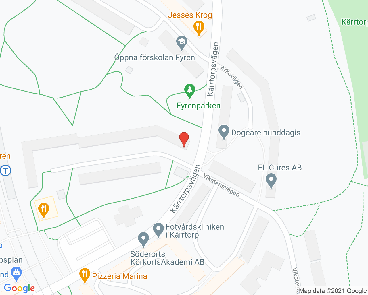 Karta till Tandläkare Andreas Szekely i Kärrtorp