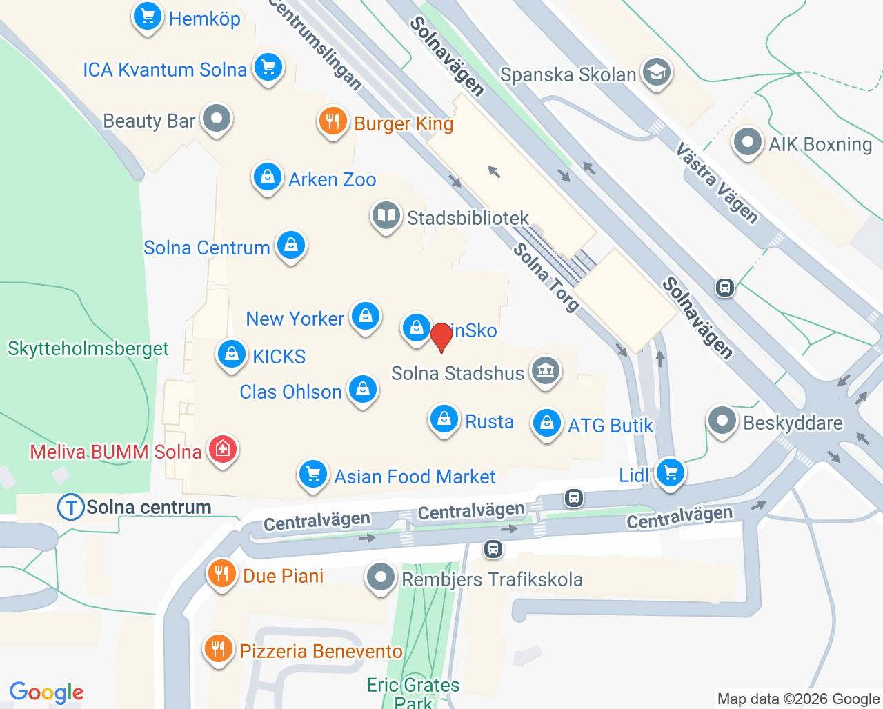 Karta till VaccinDirekt Solna Centrum
