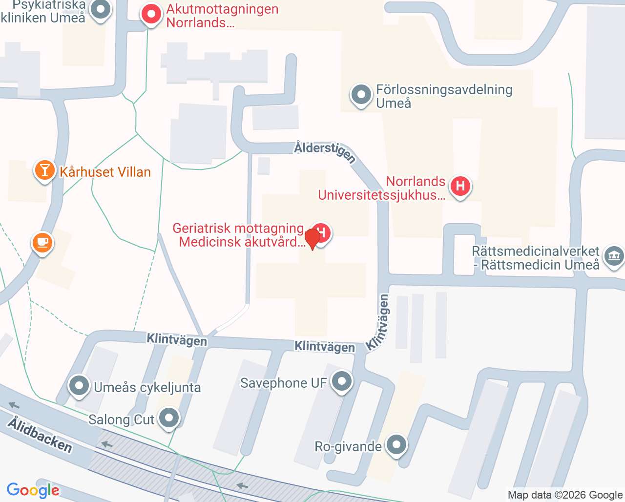 Karta till Neuro- och strokerehabilitering Umeå