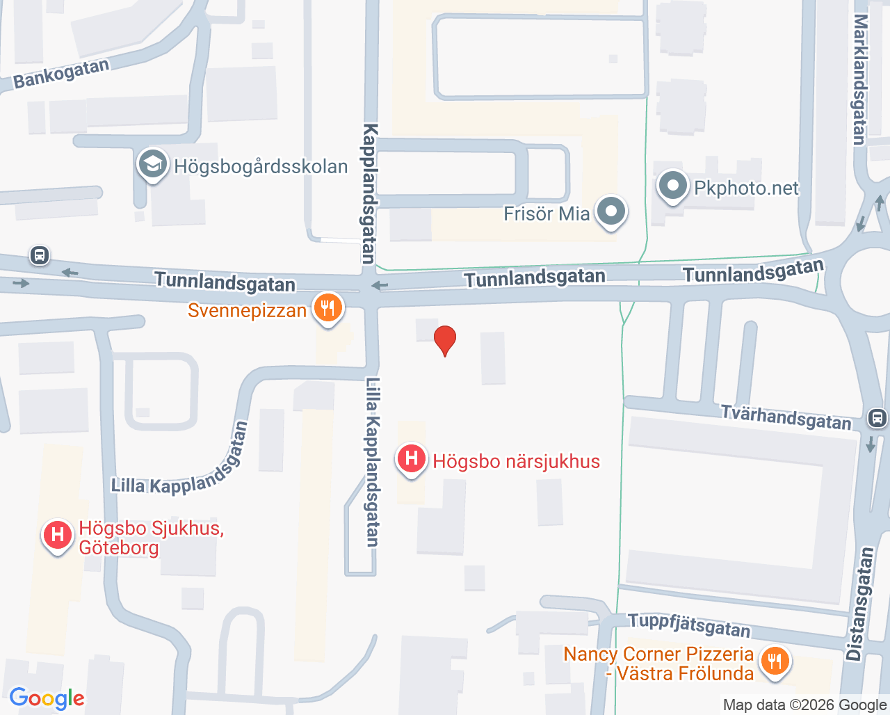 Karta till Högsbo Närsjukhus