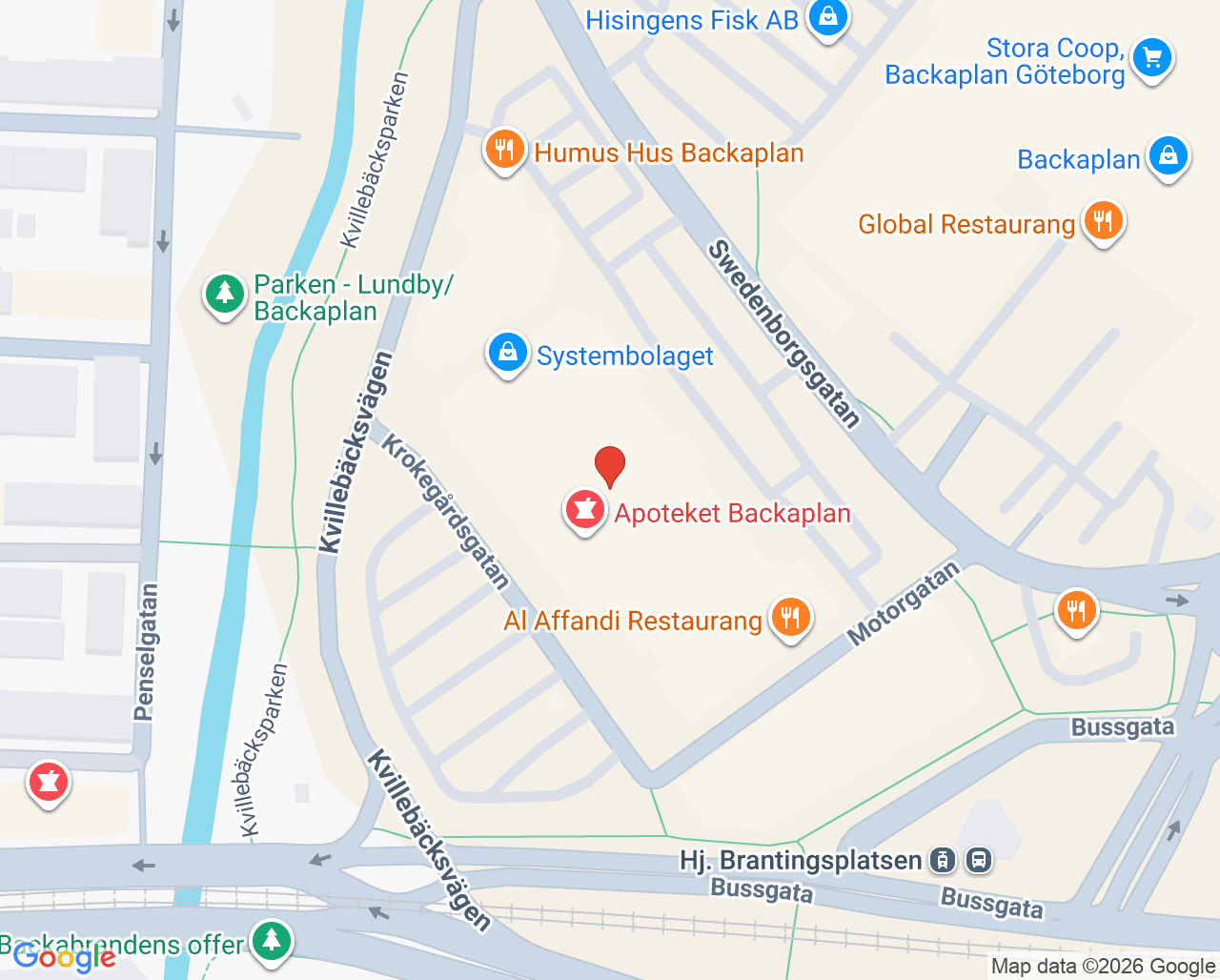 Karta till Apoteket Backaplan/Doktor24, Göteborg