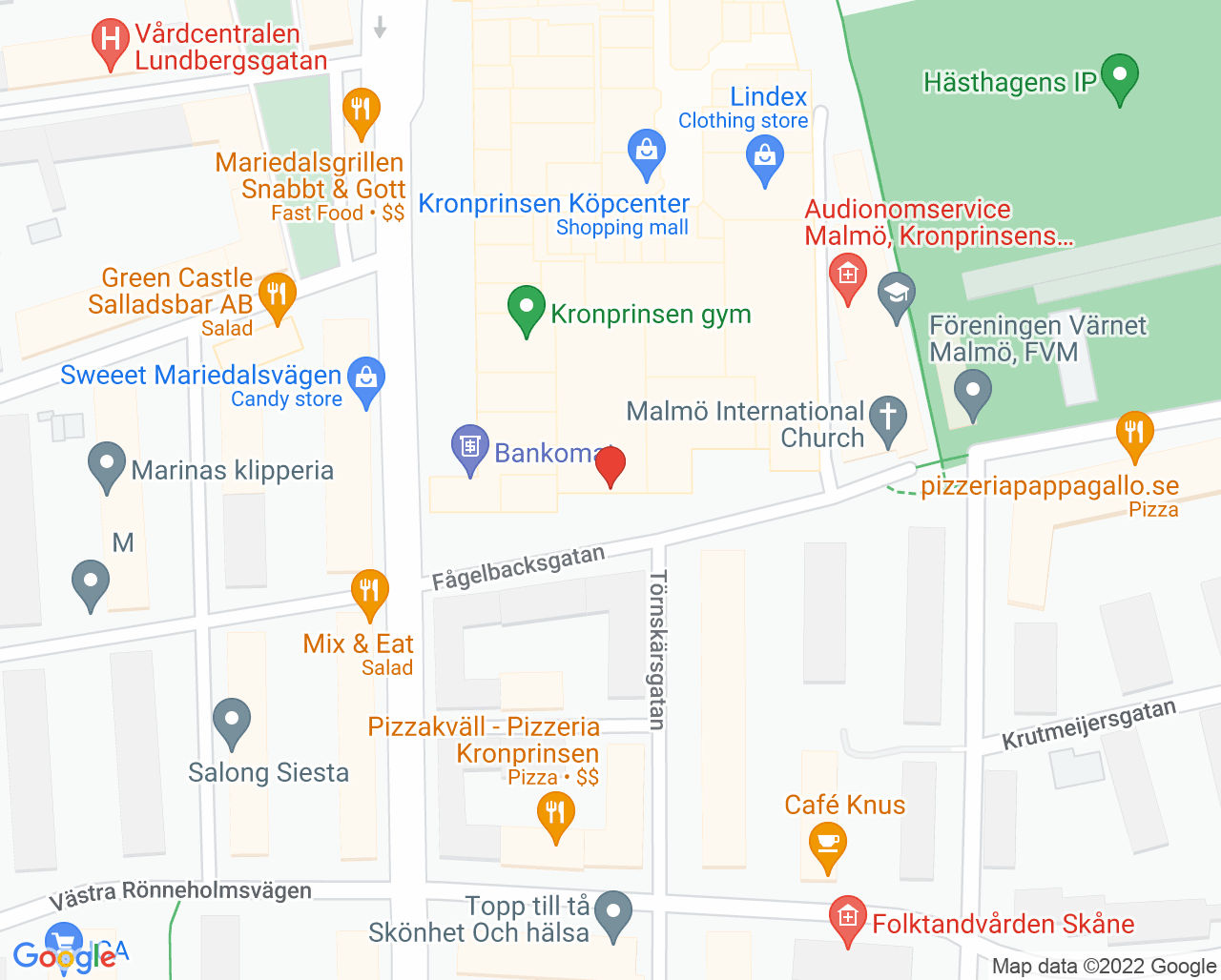 Karta till Vårdcentralen Fågelbacken