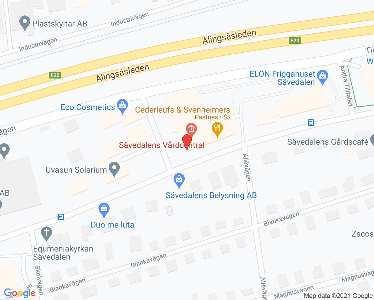 Karta till Barnavårdscentralen Sävedalens Vårdcentral och BVC, Partille