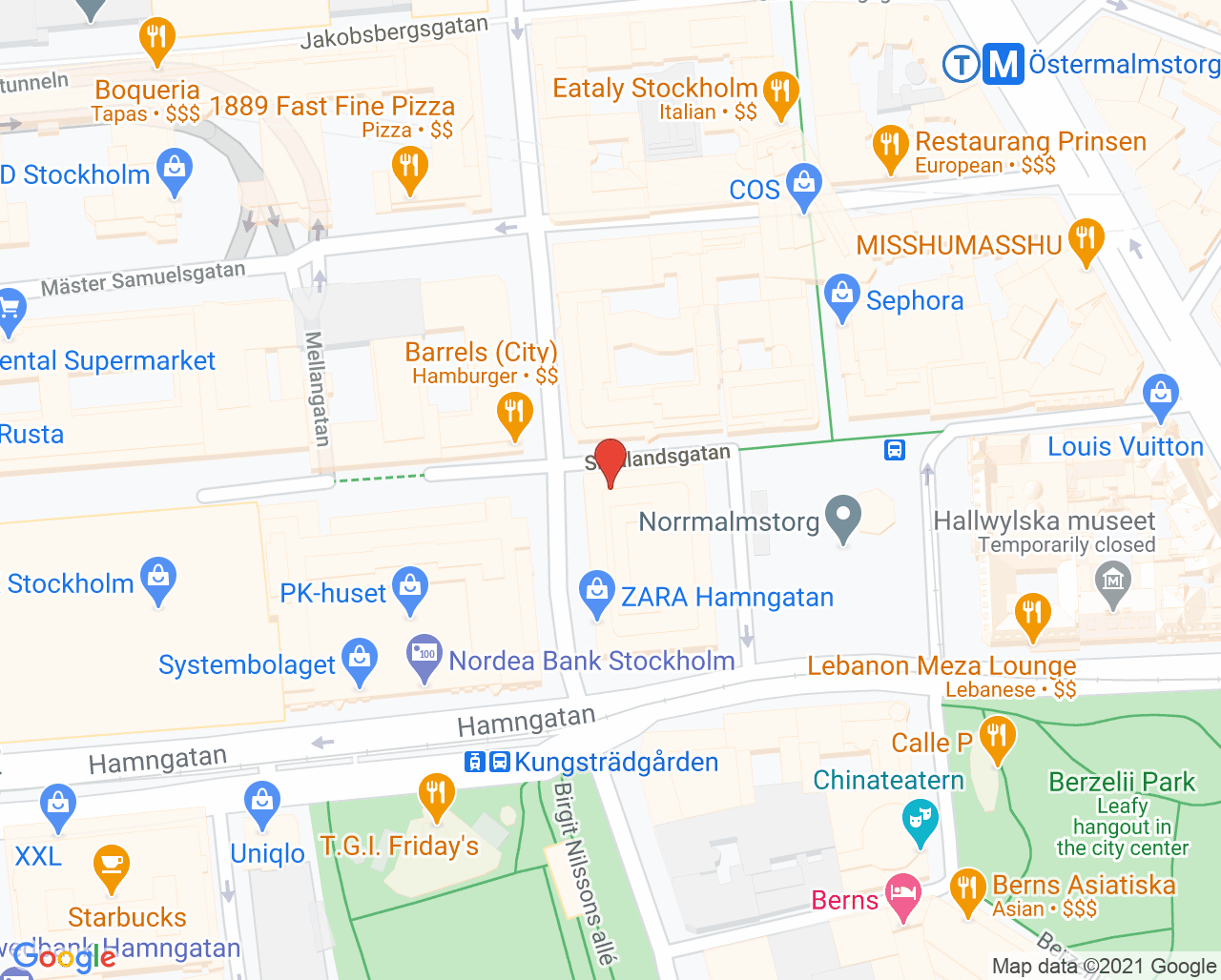 Karta till Ateta Specialistvård - Susan Sandahl, Östermalm