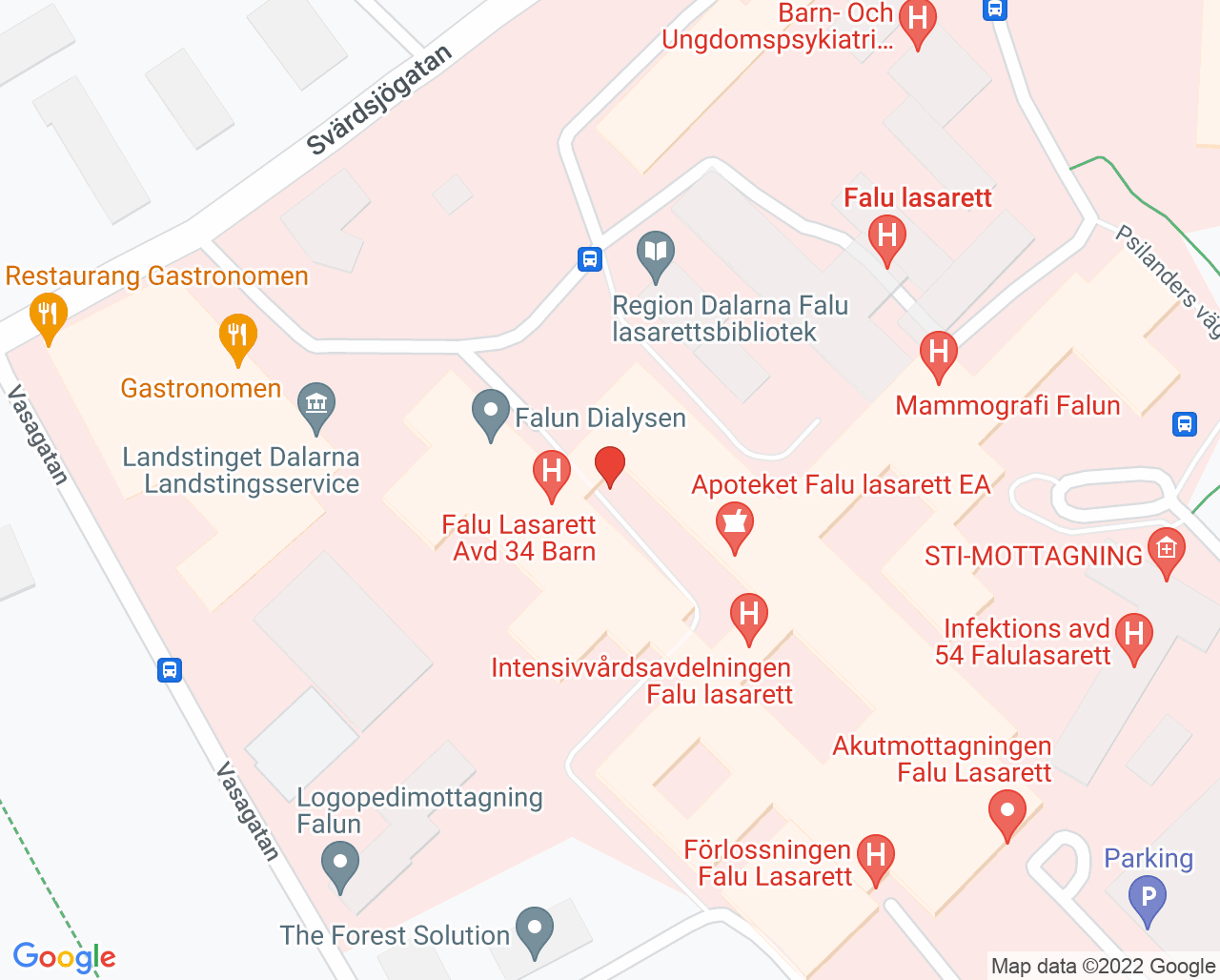 Karta till Barn- och ungdomsmedicinsk mottagning Falun