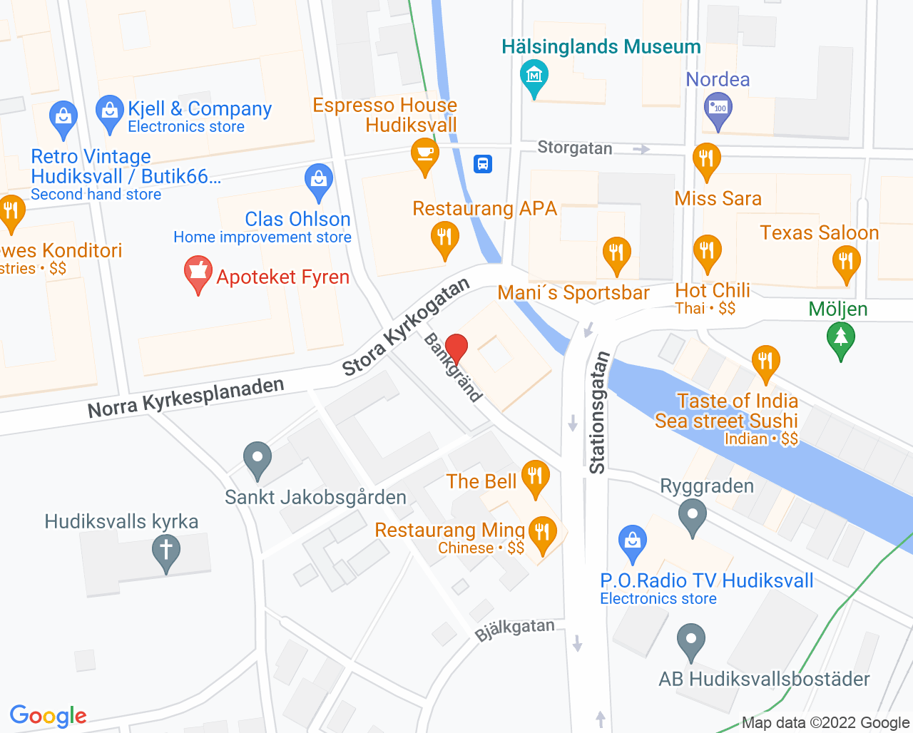 Karta till Tandläkarhuset Urban Englund, Hudiksvall