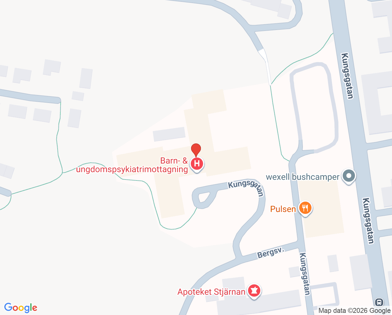 Karta till Fysioterapi Specialistvård Hudiksvall