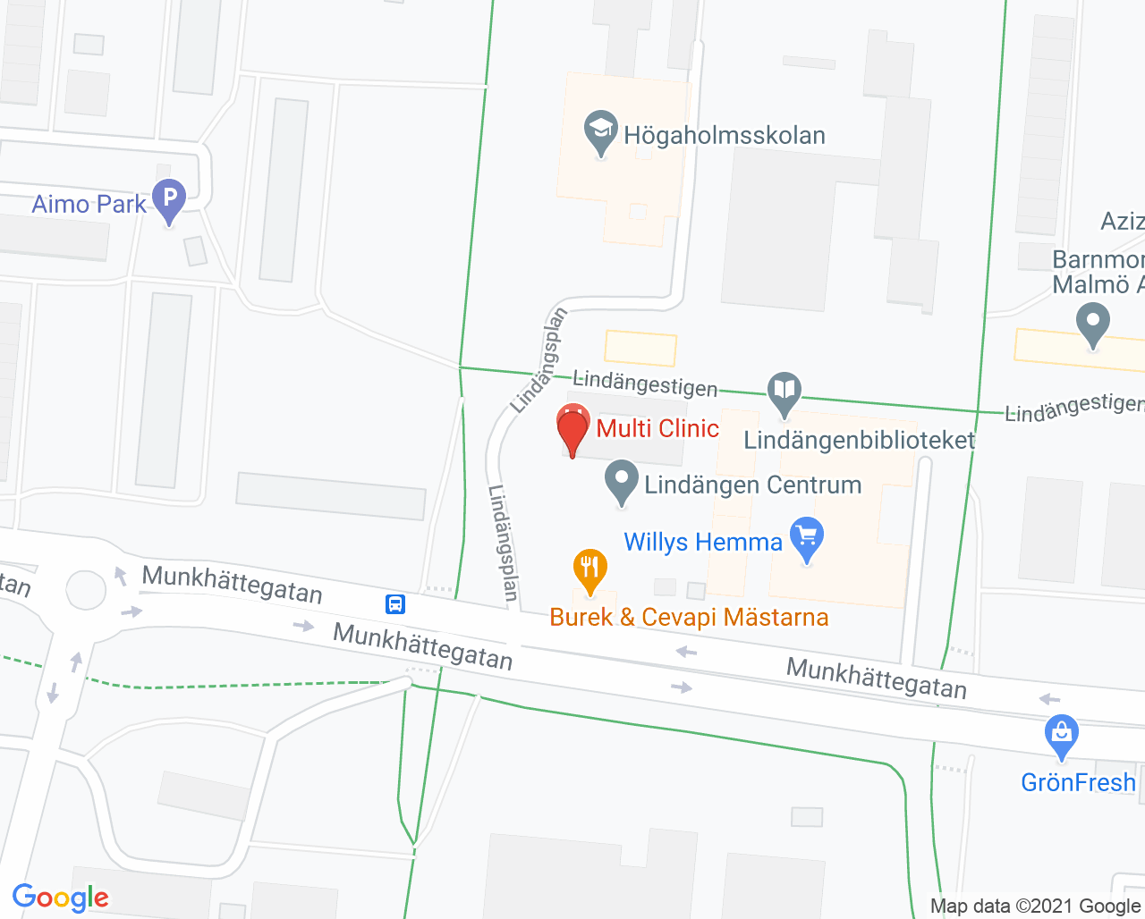 Karta till Multi-Clinic, Malmö