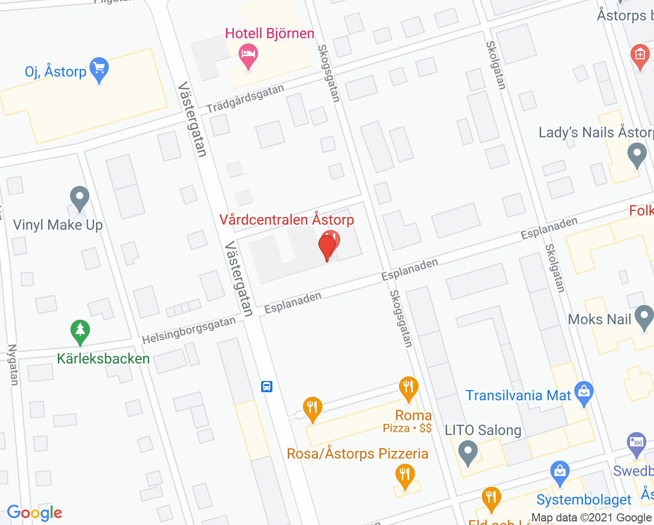 Karta till Vårdcentralen Åstorp